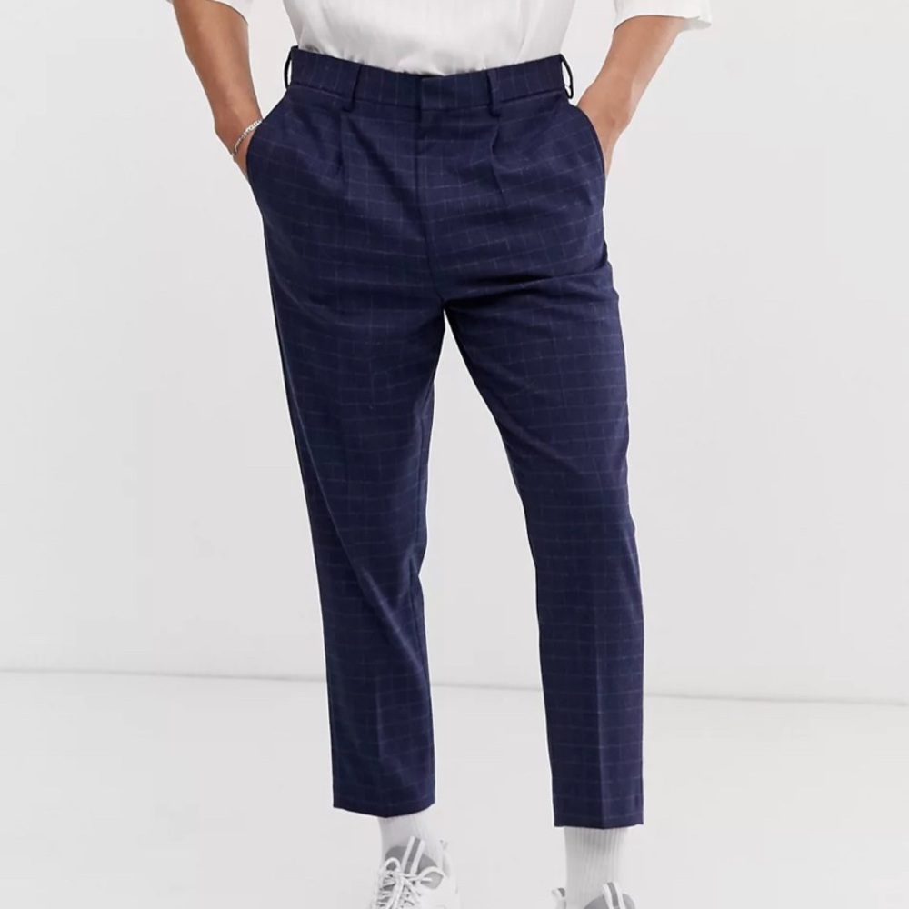 ASOS tapered crop smart pants navy wool mix